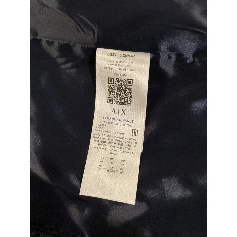 Armani Exchange Men's Blazer Size 40 Dark Navy New‎ Without Tags Suit Jacket